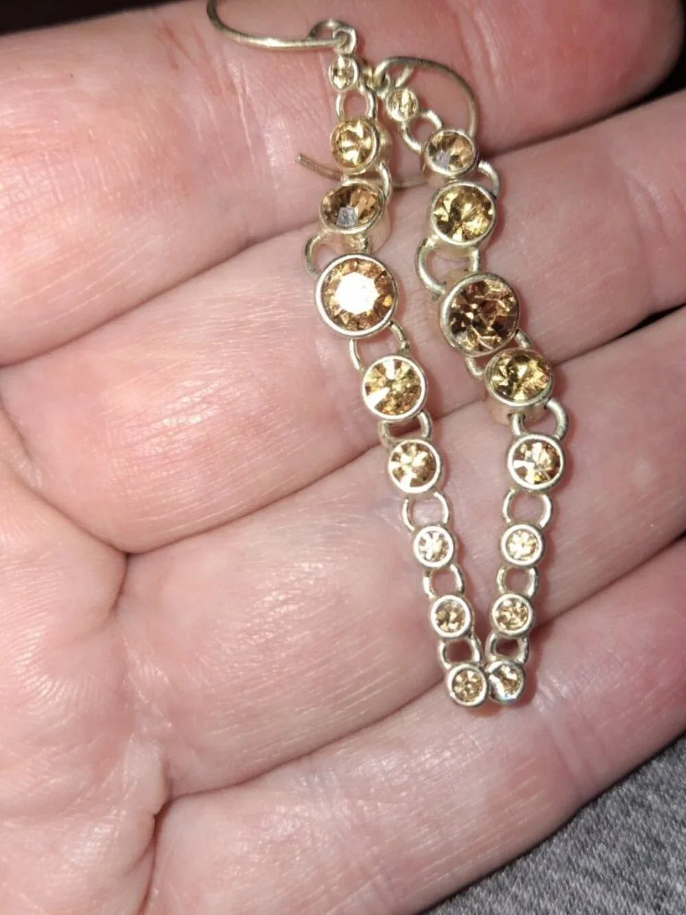 Vtg signed Graduated Dangle Hook crystal bezel Earrings signed F fossil?